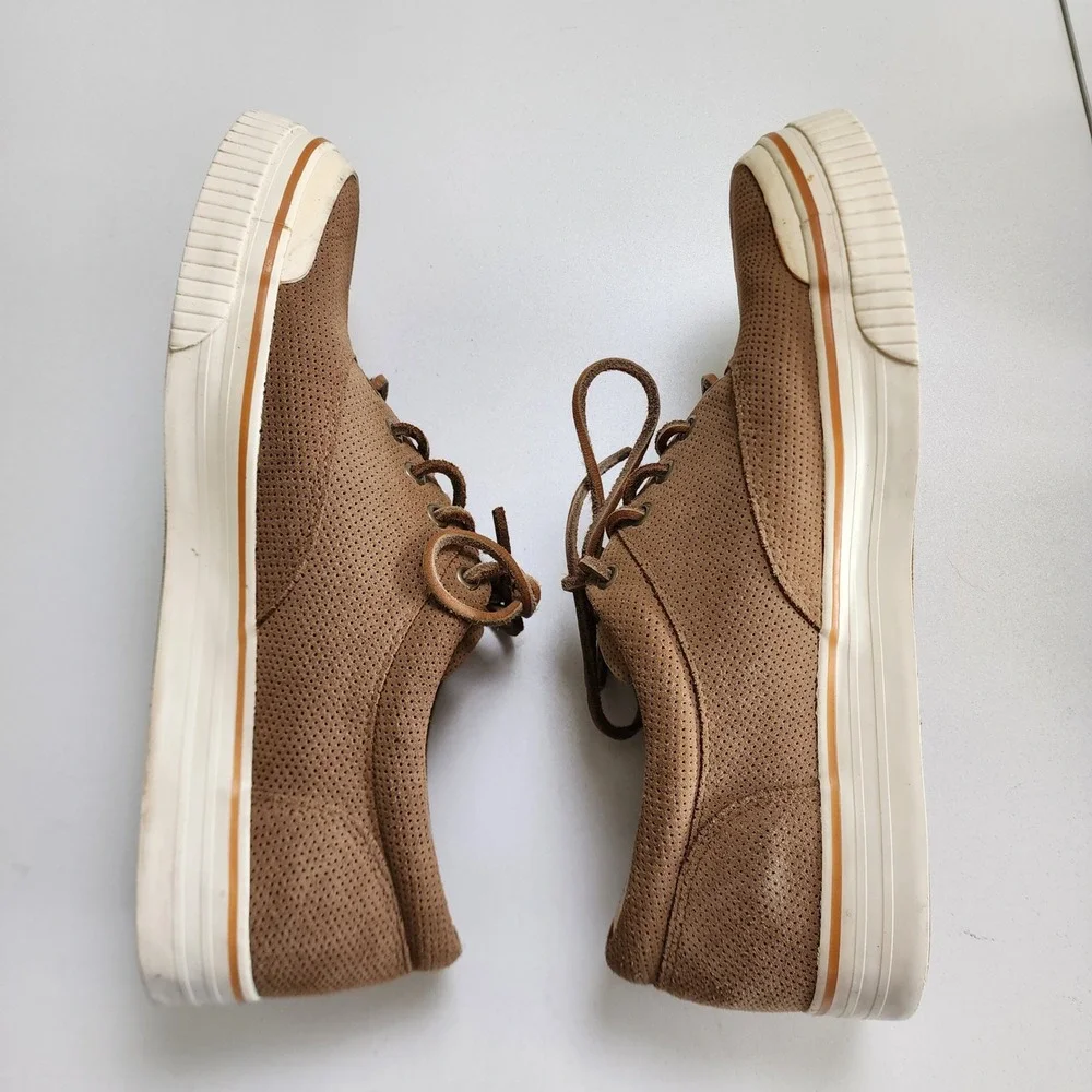 Ocean Pacific Mens Sneakers Perforated Leather Size 12 Almond Brown Skater Beach